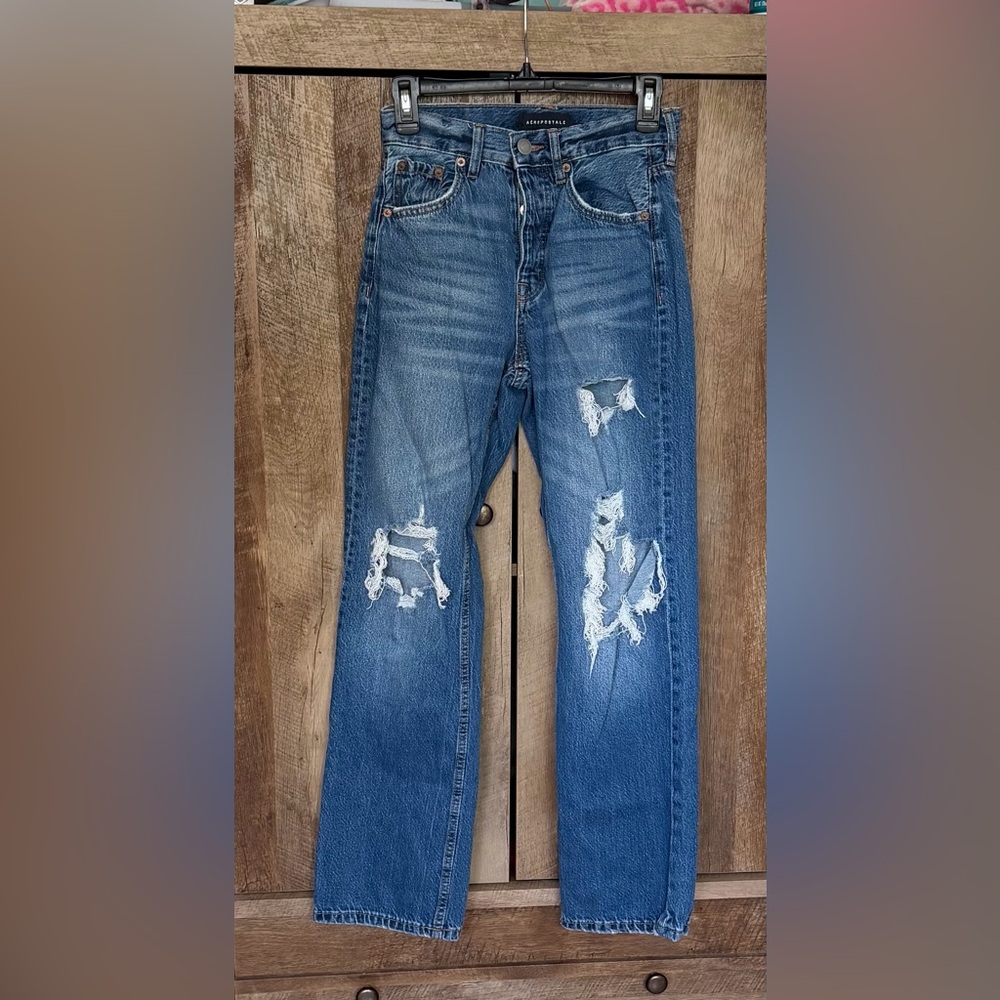 Aeropostale Blue Distressed Flare Jeans